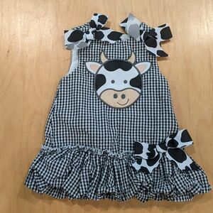 100% Cotton Mud Pie 0-6M Black and White Gingham Cow Dress